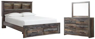 Ashley Drystan Queen Bookcase Bed With 2 Storage Drawers Mirrored Dresser In Multi