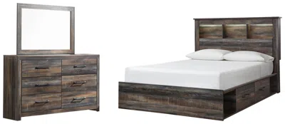 Ashley Drystan Queen Bookcase Bed With 2 Storage Drawers Mirrored Dresser In Multi