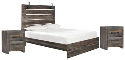 Ashley Drystan Queen Panel Bed With 2 Nightstands In Multi