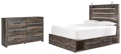 Ashley Drystan Queen Panel Bed With 2 Storage Drawers Dresser In Multi