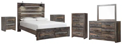 Ashley Drystan Queen Panel Bed With 2 Storage Drawers Mirrored Dresser In Multi