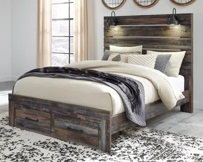 Ashley Drystan Queen Panel Bed With 2 Storage Drawers In Multi
