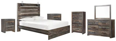 Ashley Drystan Queen Panel Bed With Mirrored Dresser In Multi