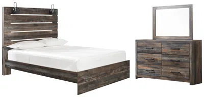 Ashley Drystan Queen Panel Bed With Mirrored Dresser In Multi
