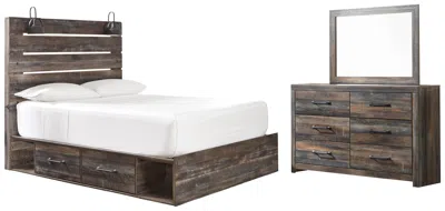 Ashley Drystan Twin Panel Bed With 2 Storage Drawers Mirrored Dresser In Multi