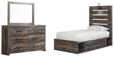 Ashley Drystan Twin Panel Bed With 4 Storage Drawers Mirrored Dresser In Multi