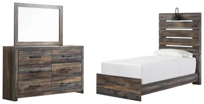 Ashley Drystan Twin Panel Bed With Mirrored Dresser In Multi
