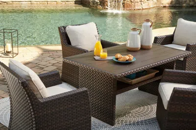 Ashley Easy Isle Outdoor Multi-use Table In Dark Brown/beige