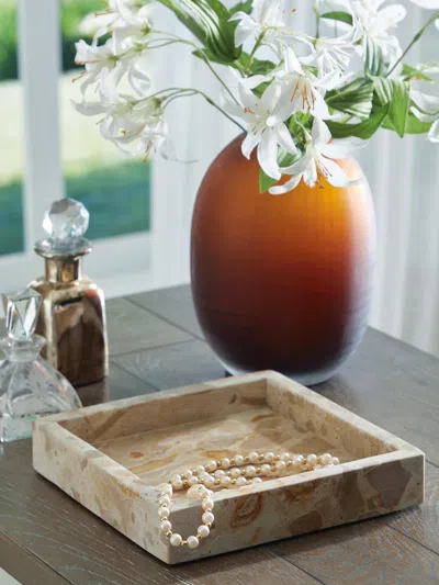 Ashley Edurton Marble Tray (set Of 2) In Light Beige