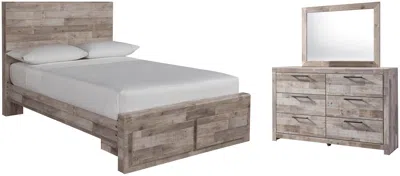 Ashley Effie Full Panel Bed With 2 Storage Drawers Mirrored Dresser In Whitewash