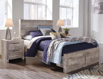 Ashley Effie Full Panel Bed With 2 Storage Drawers In Whitewash