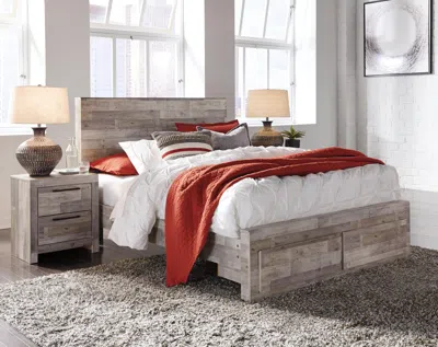 Ashley Effie Queen Panel Bed With 2 Storage Drawers In Whitewash