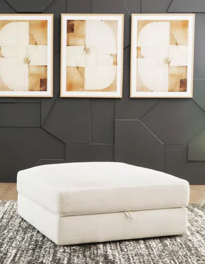 Ashley Elissa Court Next-gen Nuvella™ Performance Fabric Ottoman With Storage In Vanilla
