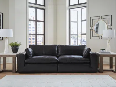 Ashley Emilia 2-piece Leather Modular Loveseat In Black