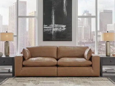 Ashley Emilia 2-piece Leather Modular Loveseat Leather In Caramel