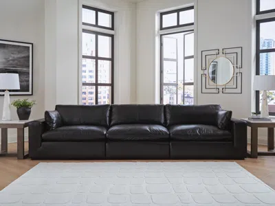 Ashley Emilia 3-piece Leather Modular Sofa In Black