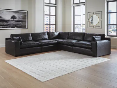 Ashley Emilia 5-piece Leather Modular Sectional In Black