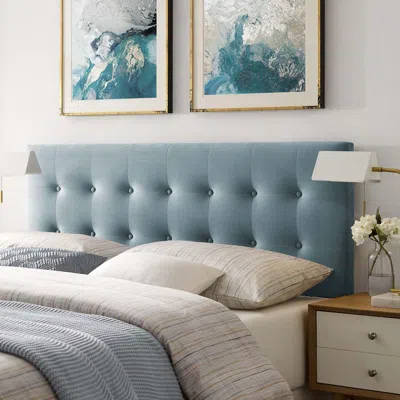 Ashley Emily Biscuit Tufted Velvet Headboard In Light Blue