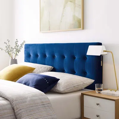 Ashley Emily Biscuit Tufted Velvet Headboard In Navy