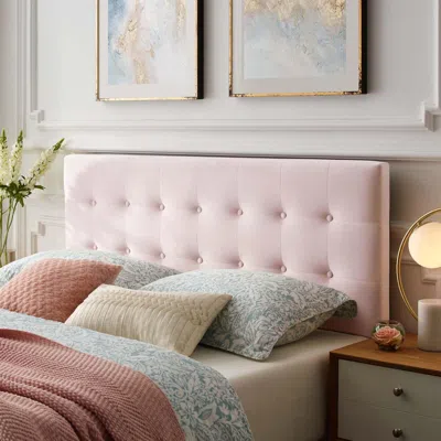Ashley Emily Biscuit Tufted Velvet Headboard In Pink