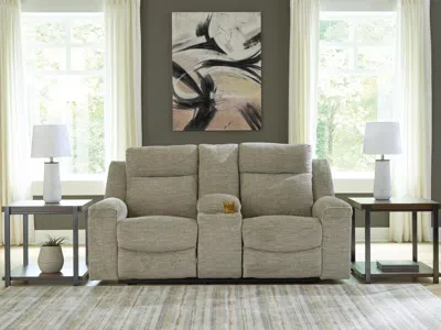Ashley Evereast Pass Manual Reclining Loveseat With Console In Stone