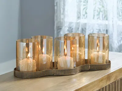 Ashley Evereton Candle Holder In Antique Gold Finish