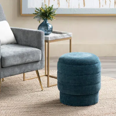 Ashley Evolution Stylish Round Ottoman With Storage In Navy