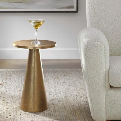 Ashley Exalted Living Pedestal Accent Table In Gold