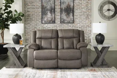 Ashley First Base Manual Reclining Loveseat In Gunmetal