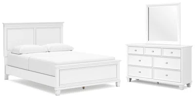 Ashley Fortman Queen Panel Bed With Mirrored Dresser In White