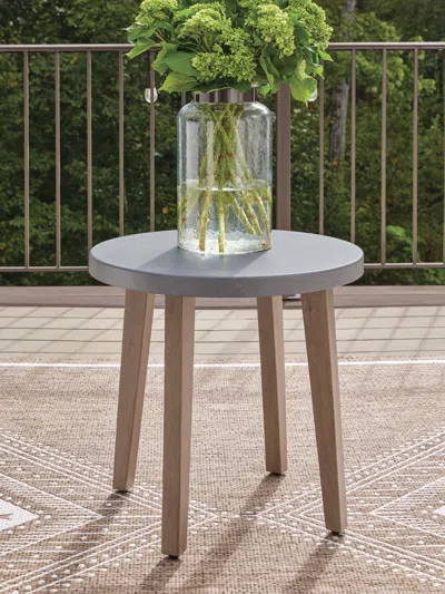 Ashley Francis Beach Outdoor End Table In Natural/gray