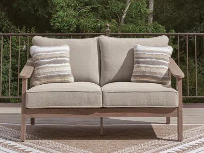 Ashley Francis Beach Outdoor Loveseat With Cushion In Natural/gray