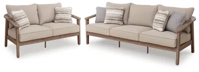 Ashley Francis Beach Outdoor Sofa And Loveseat In Natural/gray
