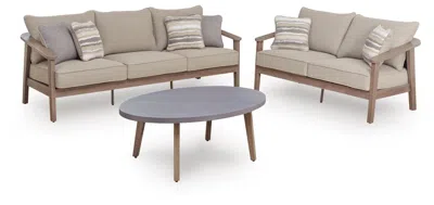Ashley Francis Beach Outdoor Sofa And Loveseat With Coffee Table In Natural/gray