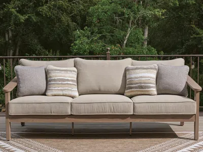 Ashley Francis Beach Outdoor Sofa With Cushion In Natural/gray