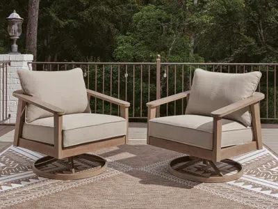 Ashley Francis Beach Outdoor Swivel Lounge Chair In Natural/gray