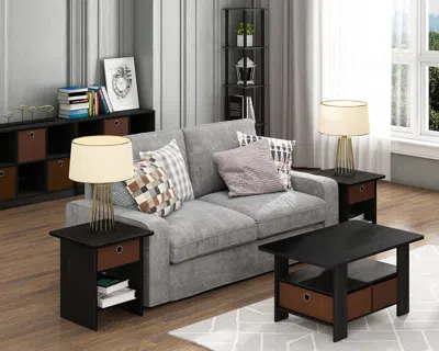 Ashley Furinno Basic Bookcase Storage With Bins In Americano/medium Brown