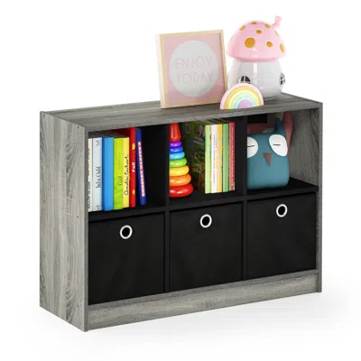 Ashley Furinno Basic Bookcase Storage With Bins In French Oak Gray/black