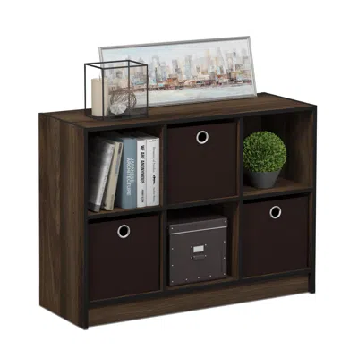 Ashley Furinno Basic Bookcase Storage With Bins In Walnut/dark Brown