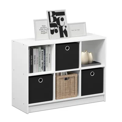 Ashley Furinno Basic Bookcase Storage With Bins In White/black
