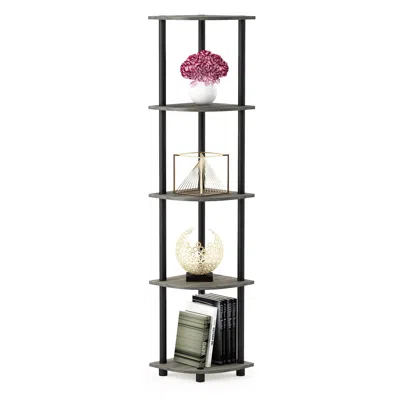 Ashley Furinno Turn-n-tube 5 Tier Corner Display Rack Multipurpose Shelving Unit In French Oak Gray/black