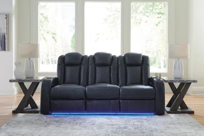 Ashley Fyne-dyme Dual Power Reclining Sofa In Sapphire