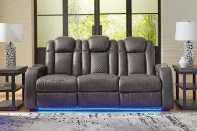 Ashley Fyne-dyme Dual Power Reclining Sofa In Shadow