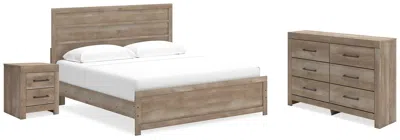 Ashley Gachester King Panel Bed With Dresser And Nightstand In Tan