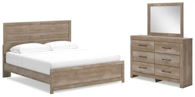 Ashley Gachester King Panel Bed With Mirrored Dresser In Tan