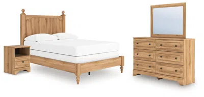 Ashley Galletyn Full Panel Bed With Mirrored Dresser And Nightstand In Warm Brown