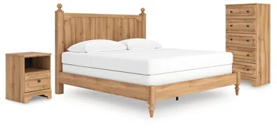 Ashley Galletyn King Panel Bed With Chest And Nightstand In Warm Brown