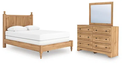 Ashley Galletyn Queen Panel Bed With Mirrored Dresser In Warm Brown