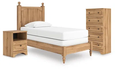 Ashley Galletyn Twin Panel Bed With Chest And Nightstand In Warm Brown