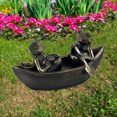 Ashley Galt International Outdoor Garden Rowing Frogs Statue In Copper